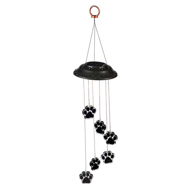 Paw Print Solar Multi Color Wind Chime