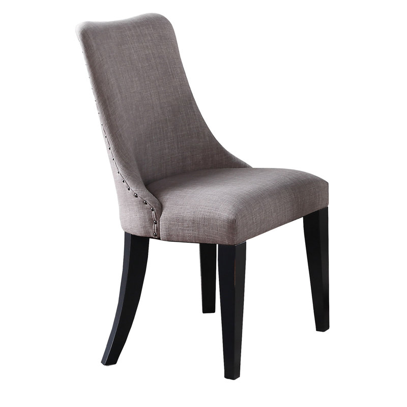 19.5'' H Linen Upholstered Side Chair, Gray, Espresso