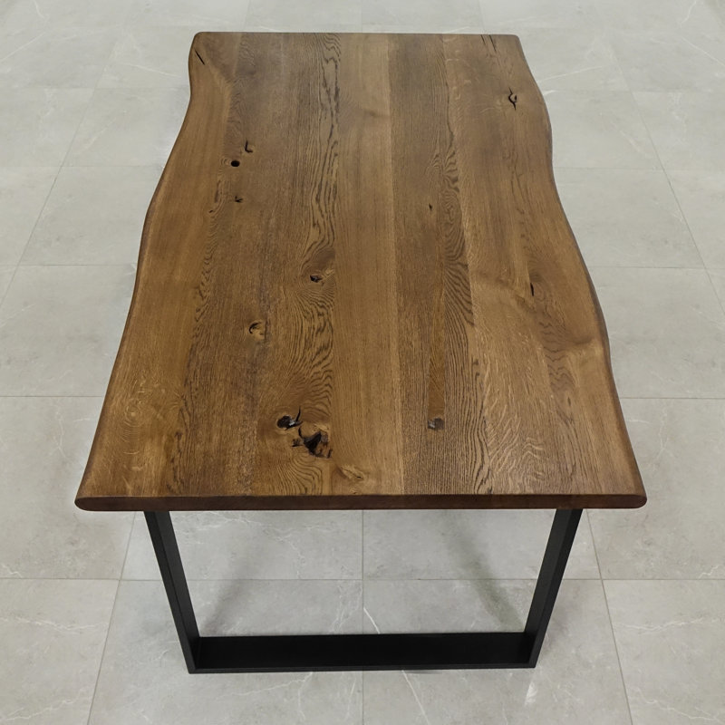 Nix Oak Unfinished Solid Wood Top Metal Base Dining Table, H75 x L200 x W80cm, Brown Oil