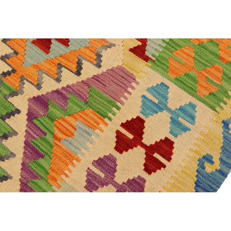 Tapis bleu / rouille / gris / beige en laine noué à la main Kaukauna