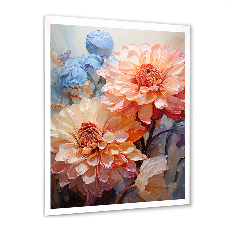 " Pink Zinnias Transparent Beauty ", White Single Picture Framed, 20" H x 12" W x 1" D