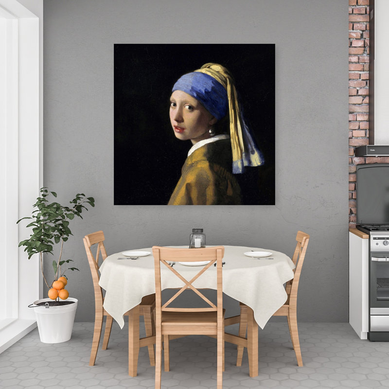 Girl With A Pearl Earring Classic Contemporary Portrait Architecture Wall Art Print by Johannes Vermeer - Wrapped Canvas Print