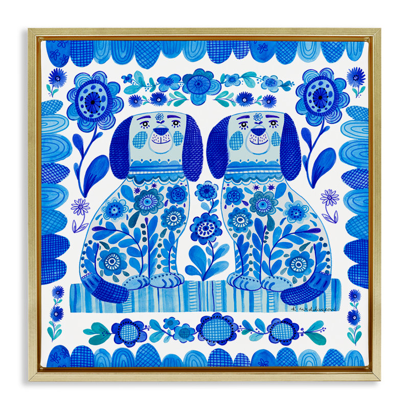 Cadre flottant pour chiots de style populaire bleu, design par Kay Widdowson, H 25 po x l 25 po