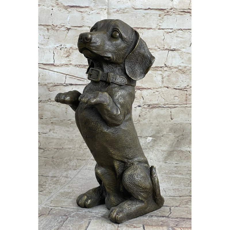 Chiot en fonte chaude bronze mendiant, sculpture originale signée