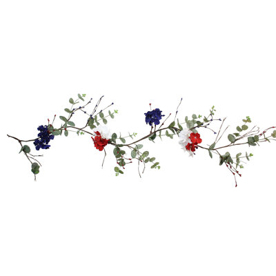 5ft Red White and Blue Hydrangea Patriotic Artificial Garland
