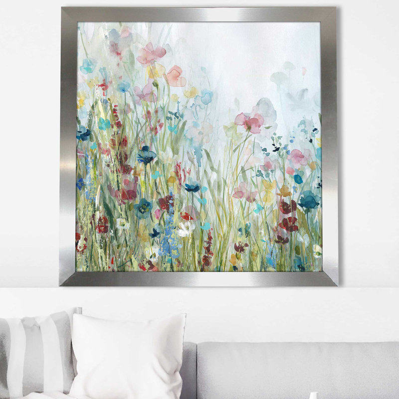 «Wildflower Meadow» par Carol Robinson - Peinture, Encadrement argenté, H 31,5 po x l 31,5 po x P 1 po