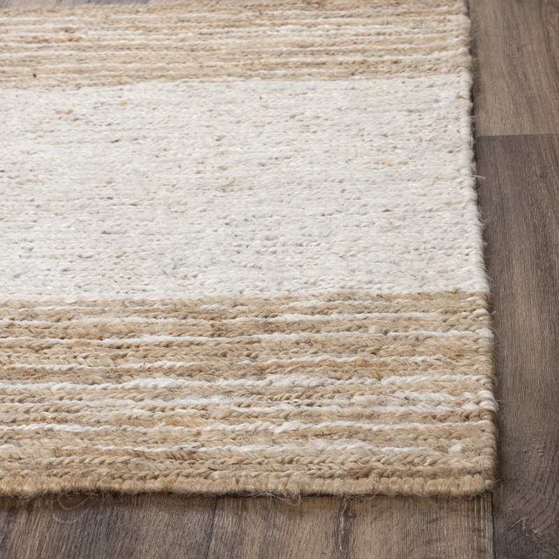 Tapis rectangulaire beige / brun en jute tissé à plat à la main Gary-Brian, Rectangle de 10 pi x 14 pi