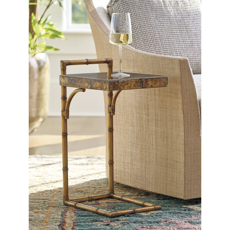 Bronze and Driftwood Coastal Accent Table with Capiz Shell Top