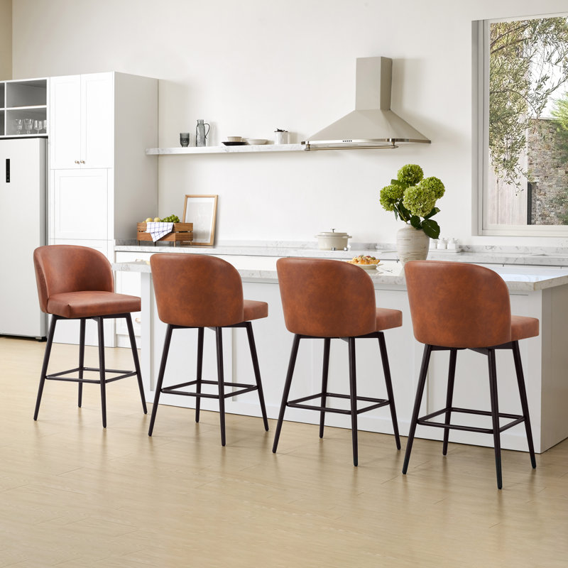 Tabouret de bar et de comptoir pivotant Brendaly (ensemble de 4) - Similicuir, Cuir brun cognac
