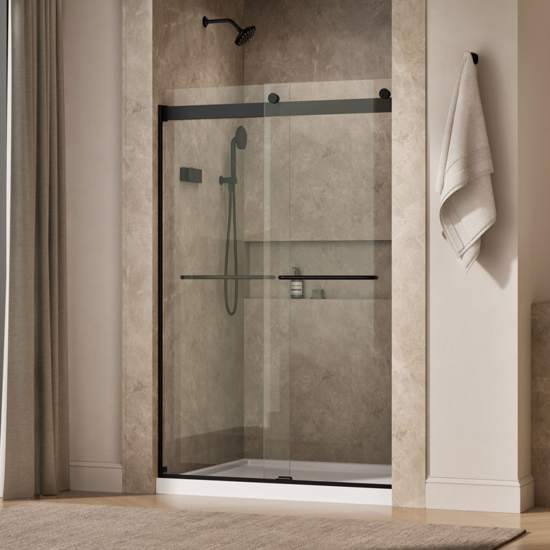 Levity 47.63" x 74" Bypass Shower Door with CleanCoat® Technology, Crystal Clear, Matte Black