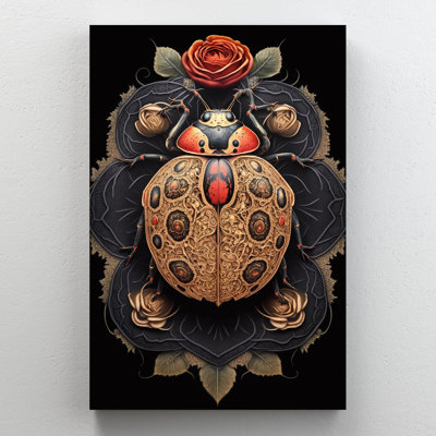 Roses et coccinelle, impression sur toile tendue