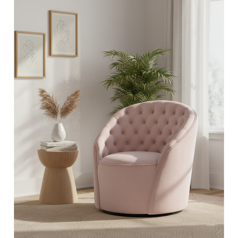 Fauteuil demi-tonneau pivotant en velours Alessio, Velours rosé