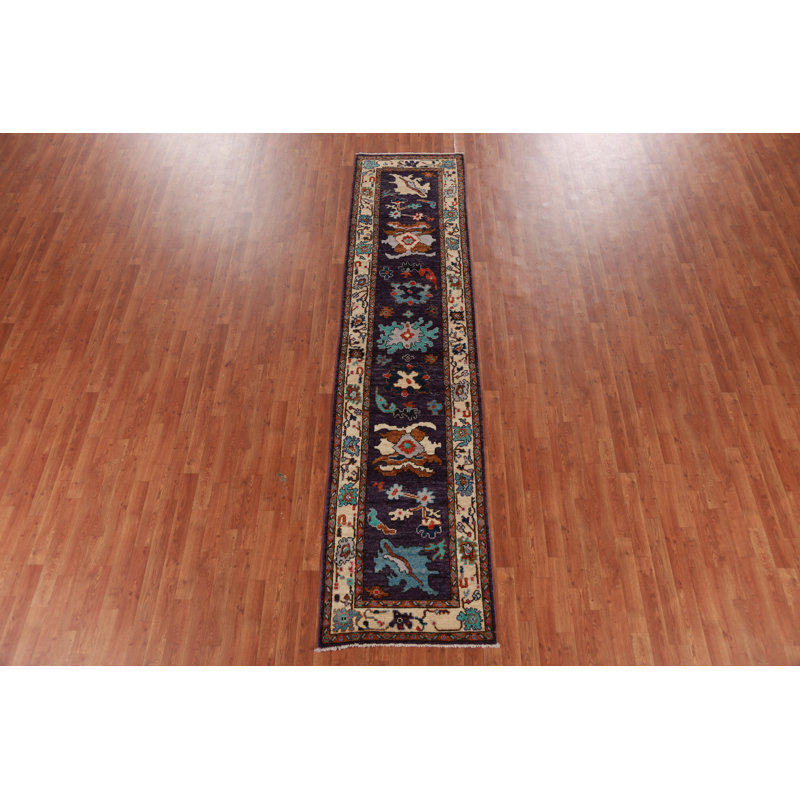 Vegetable Dye Purple Oushak Turkish Runner Rug