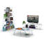 Meuble télé 56 po en bois massif de style Mid-Century avec 4 tablettes ouvertes en blanc et bleu-1579086448