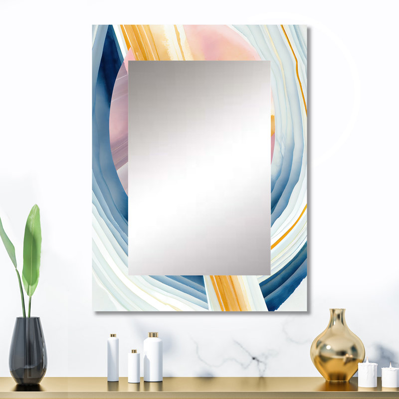 Large miroir doré brossé I - abstrait, spirales murales, miroir décoratif moderne, impression d'art en métal, 32 po x 24 po