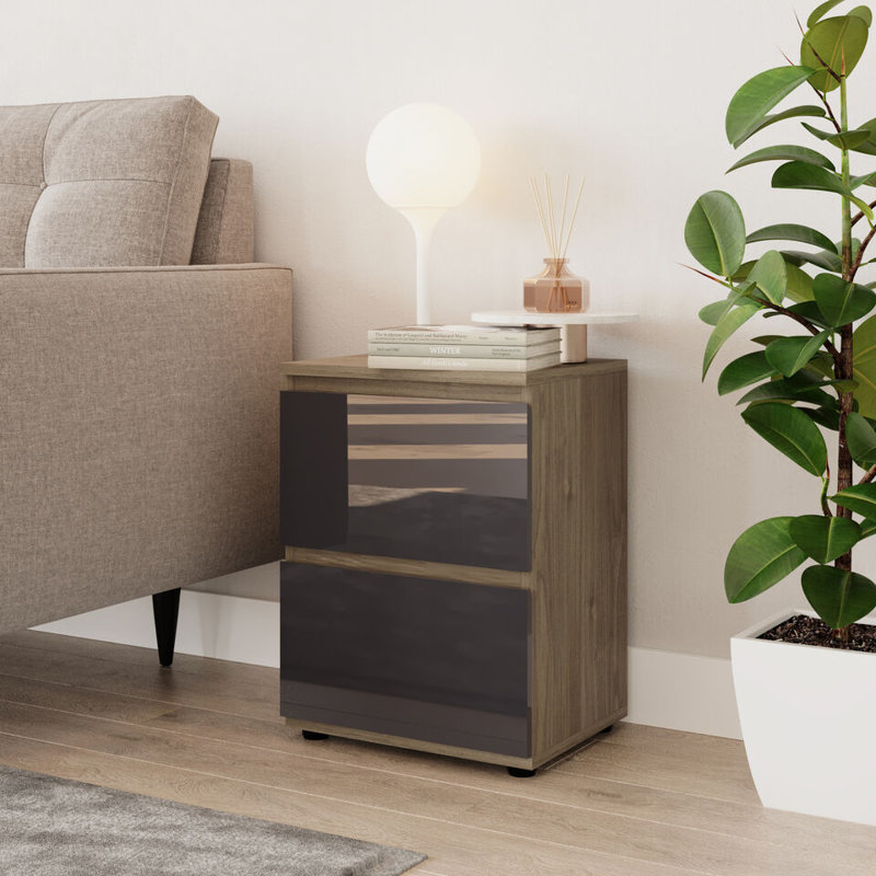 Otella 36cm W Metal Bedside Table, Oak/Grey