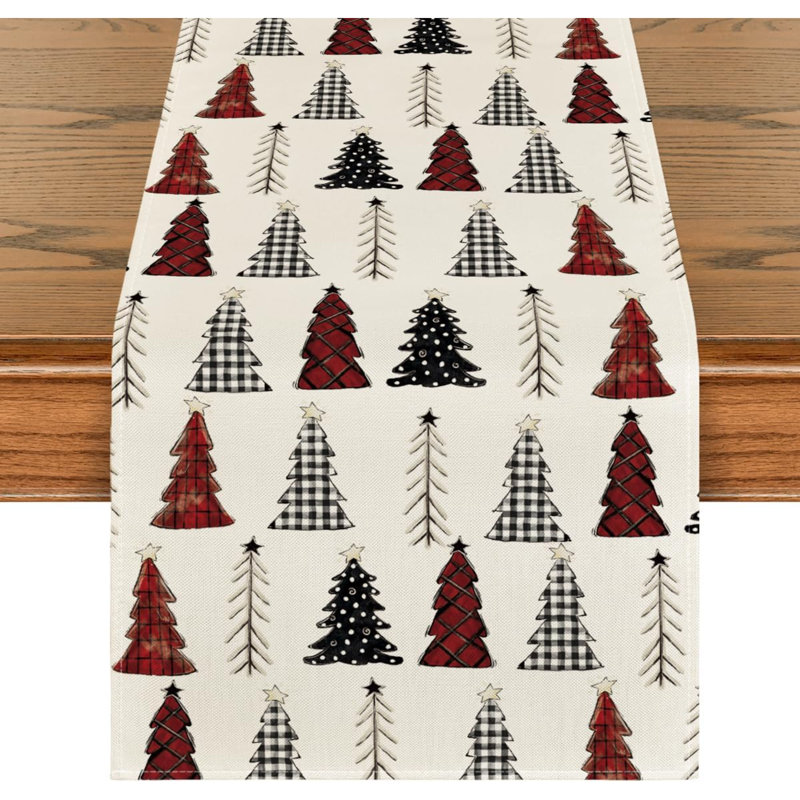 Chemin de table de Noël arbre de Noël, décoration de table de salle à manger saisonnière pour la fête, 48 po x 13 po