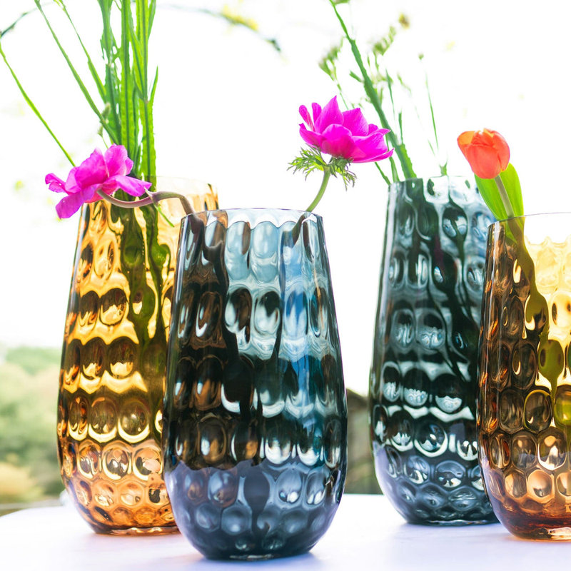 Bolla Glass Pebbled Vase, Gray, 12" H x 6" W x 6" D