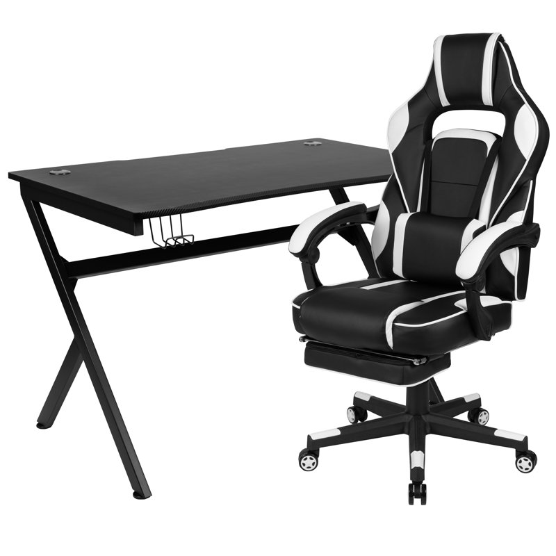 Bridesdale Gaming Desk and Chair Set, Black/White