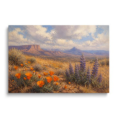 Reproduction sur toile d'une peinture représentant des fleurs sauvages du désert et des mesas - 50 x 75 cm