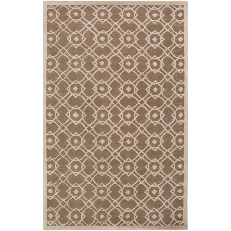 Tapis en laine touffetée à la main à motif géométrique brun / beige Mishel, Rectangle 9 pi x 13 pi