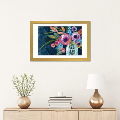 Flowers In A Mason Jar Indigo - Wall Art Print - Framed Fine Art Paper