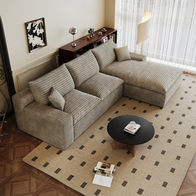 Boneless 106" Modular sofa with Corduroy fabric,Double-layer structure, Detachable seat cushion, No assembly required, Suitable for Living room, Bedroom,Conference room, Apartment