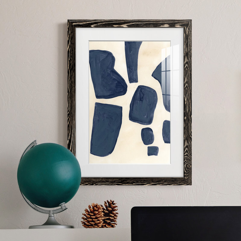 Pièces bleues I - Peinture encadrée, Cadre noir, H 24 po x l 20 po x P 1 po