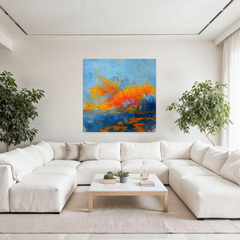Bleu sur bleu abstrait, paysage contemporain, art naturel, H 48 po x l 48 po