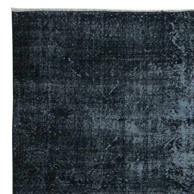 6.7x9.7 Ft Overdyed Wool Black Area Rug, Handmade in Turkey, Modern Upcycled Large Carpet