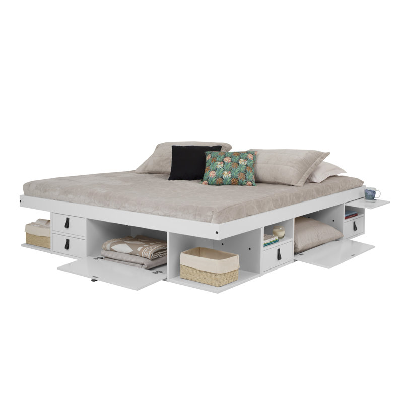 Lit plateforme avec rangement bas Pharr, Très grand, Blanc