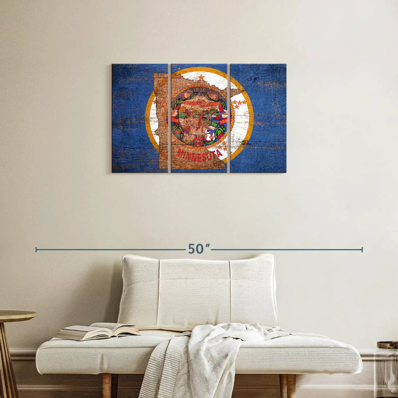 State Map Over Minnesota Flag, 20" H x 33" W