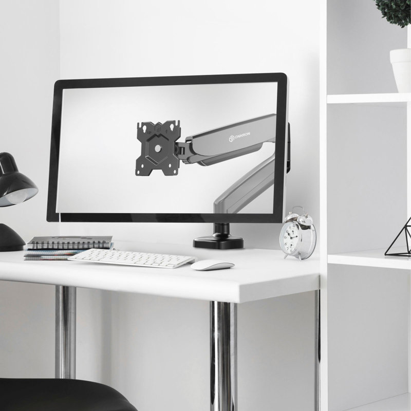 Black Full-Motion Gas Spring Monitor Desk Mount with Riser