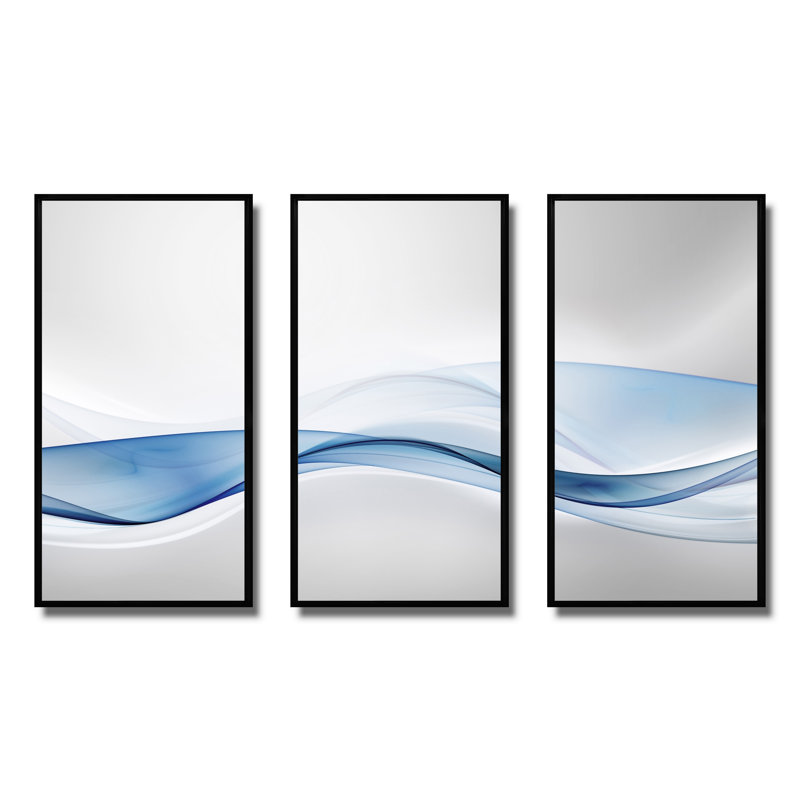 Vague 3D de l'eau Splash - ensemble abstrait d'art mural sur toile 3, H 32 po x l 48 po, Noir