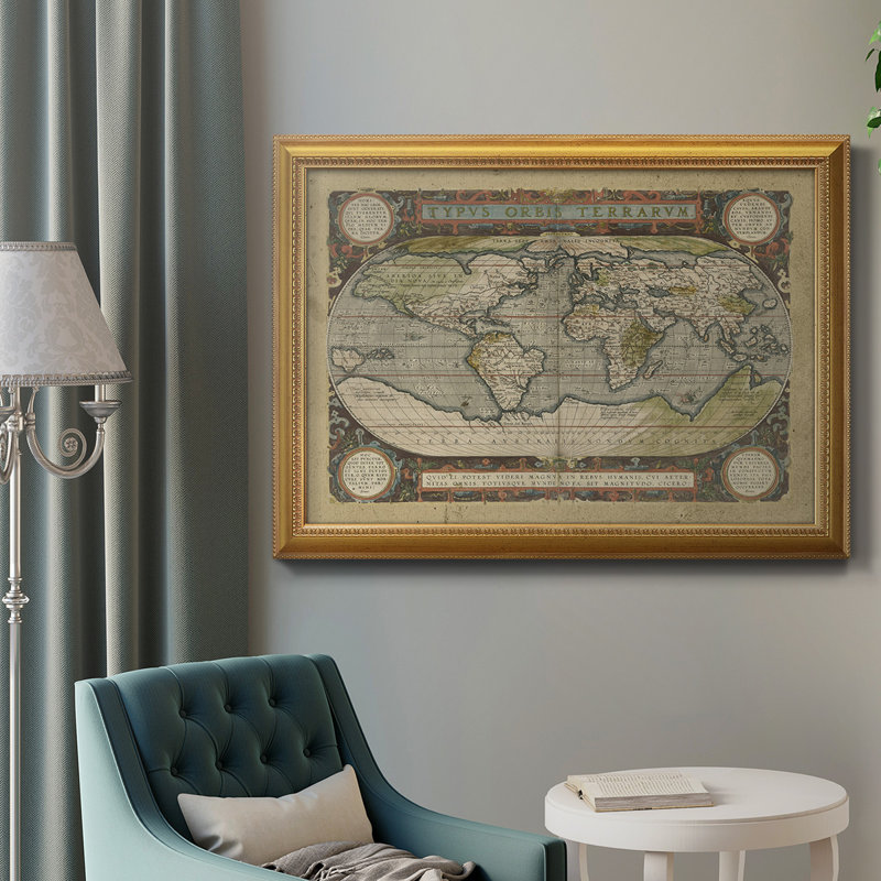 Toile encadrée de qualité supérieure embellie carte du monde antique - prête à être accrochée