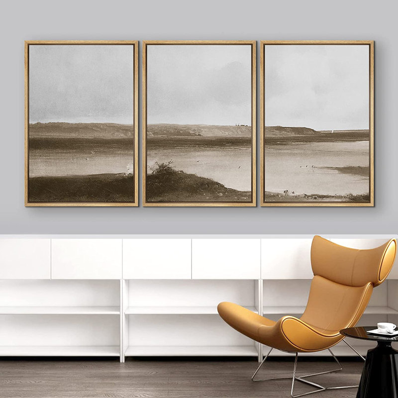 Natural Framed 3-Piece Landscape Canvas Print Set