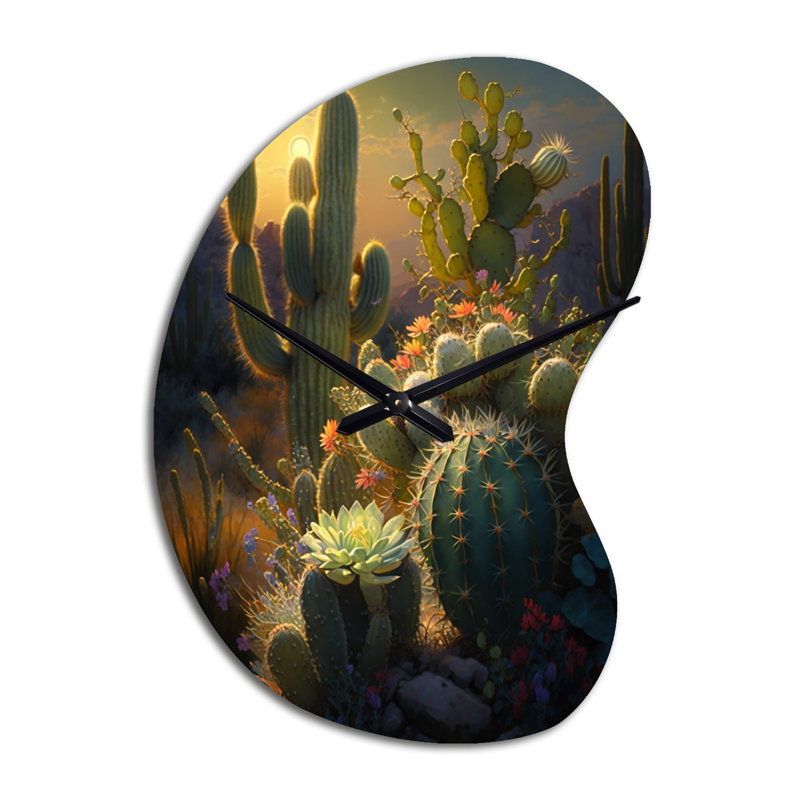 Cactus in Desert III - Montagnes, horloge murale asymétrique, Grand