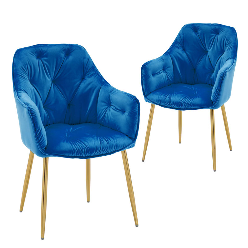 Dining Chairs Set, Accent Chair with Golden Legs and Padded Seat, Jewelry Blue