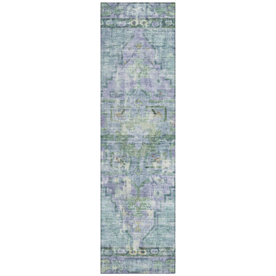 Machine Washable Indoor/Outdoor Xhevrie Teal Rug
