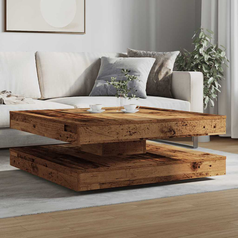 Coffee Table 360-Degree Rotatable 90X90x34.5 Cm, Old Wood
