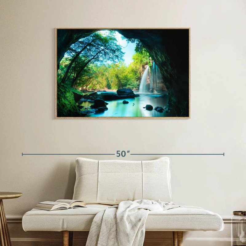 Cascade de la grotte thaïlandaise, Cadre flottant en bois naturel, 40 po x 27 po