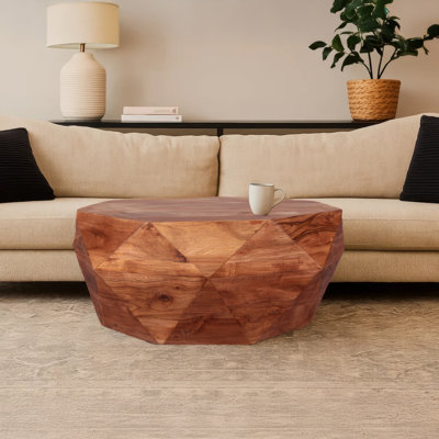 33" Modern Acacia Wood Diamond Coffee Table, Dark Brown Living Room Accent