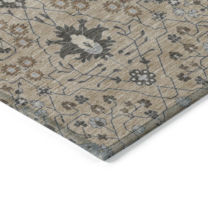 Taupe and Gray Synthetic Washable Rectangular Area Rug