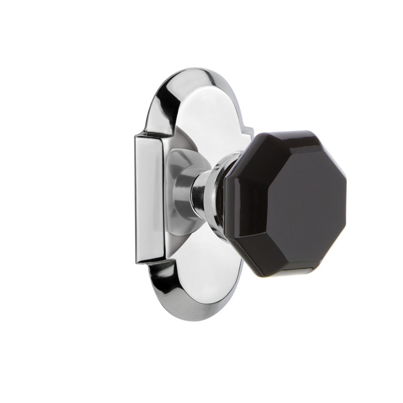 Plaque Cottage avec bouton de porte Waldorf noir, 2 3/8 po, Chrome brillant
