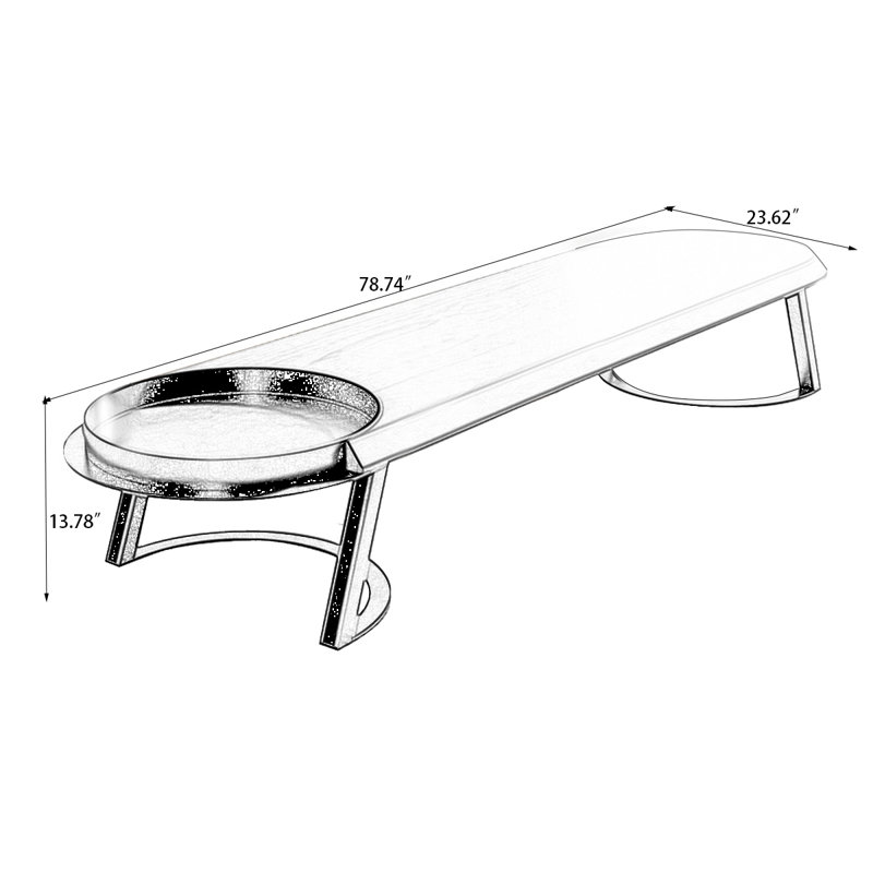 Tables basses ovales en bois massif BROWN, H 13,78 po x L 78,74 po x l 23,62 po