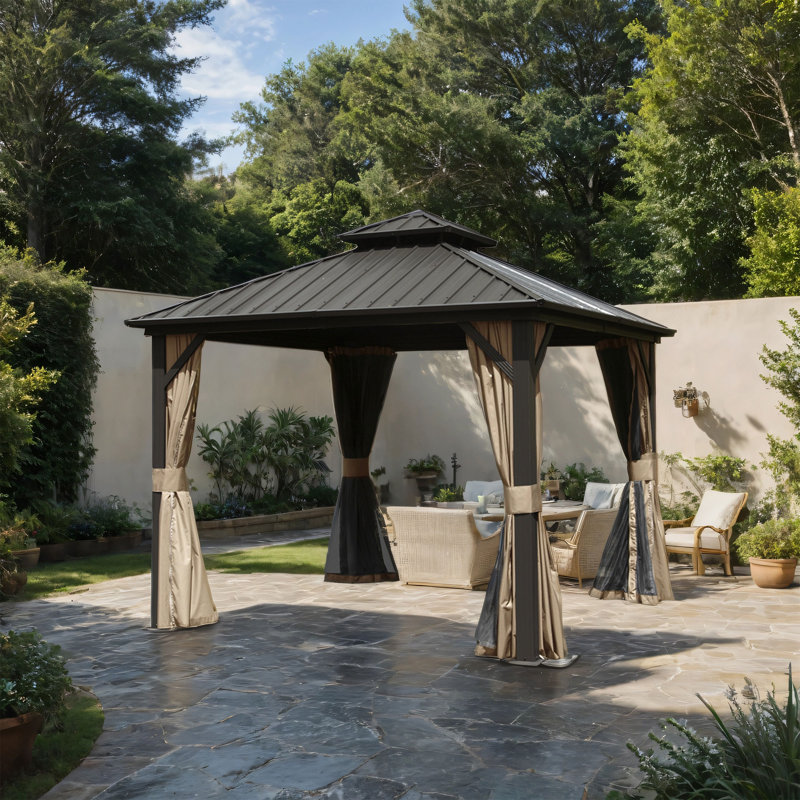 Aluminum Patio Hardtop Gazebo, Brown, 114" H x 117.60" W x 117.60" D