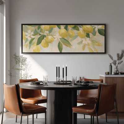 Framed Canvas Wall Art - Fresh Lemon Branch with White Blossoms in Light Botanical Style - 16"x24", 24"x36"
