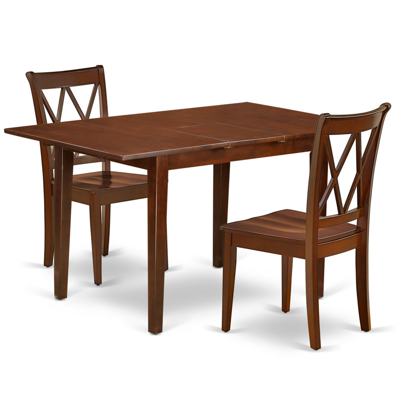 3 Piece Dining Room Furniture Set Contains a Rectangle Wooden Table with Butterfly Leaf and 2 Kitchen Dining Chairs, Mahogany