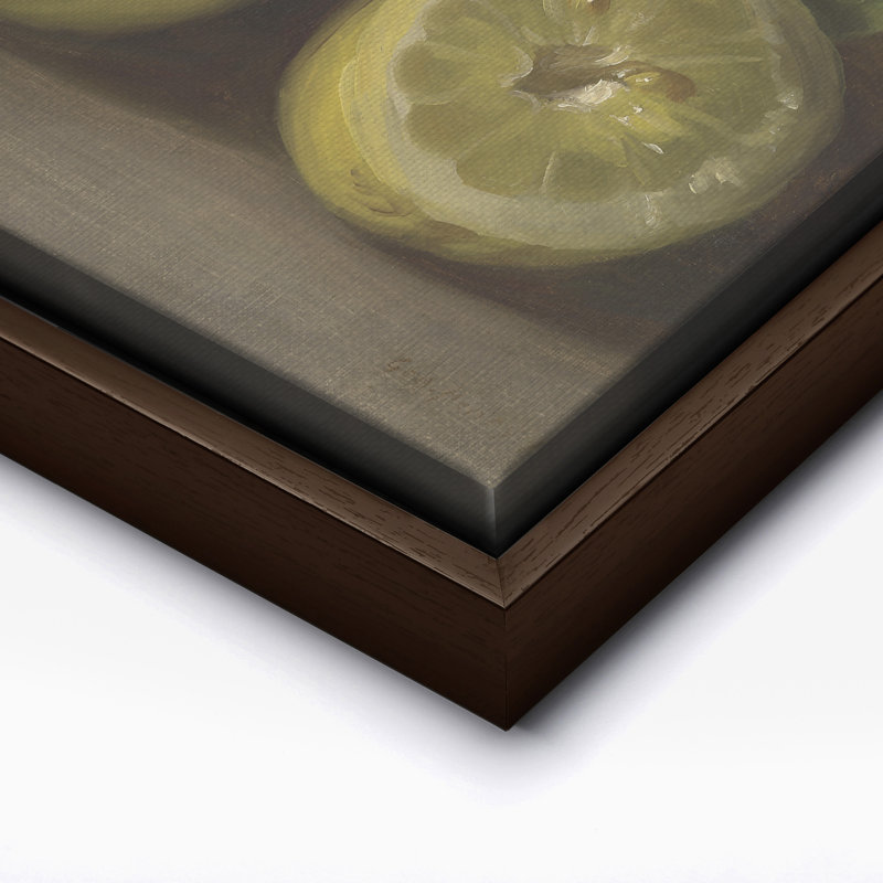 George Henry Hall - Citrons, Canvas, 11"H x 14"W, Brown Framed