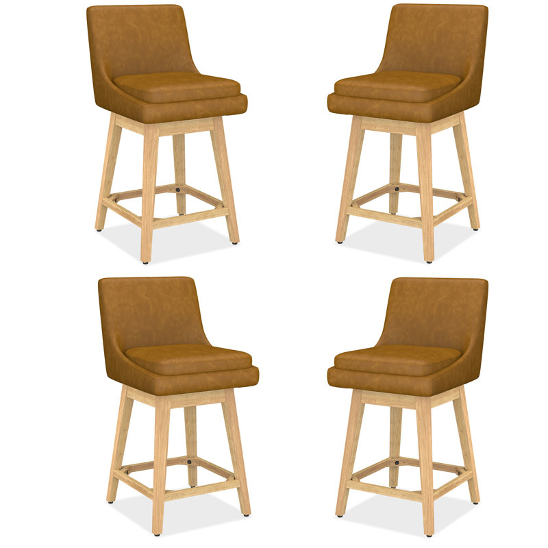 Malakeh Swivel Upholstered Counter Stool with Solid Wood Frame, Counter Stool (26.70" Seat Height), Brown
